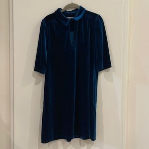Traffic People Blue Velvet Collared Short Sleeve Dress